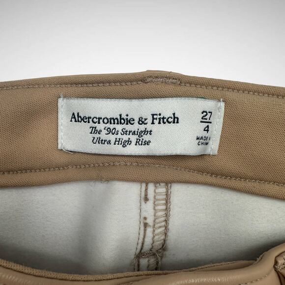 Abercrombie & Fitch Women's 4 90s Straight Ultra High Rise Faux Leather Pant Tan - Picture 6 of 12